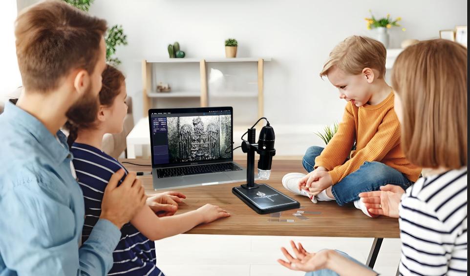 Microscop Digital Premium, cu lumina LED, de inalta putere 1600X cu 2 adaptoare, linie de metraj si stand