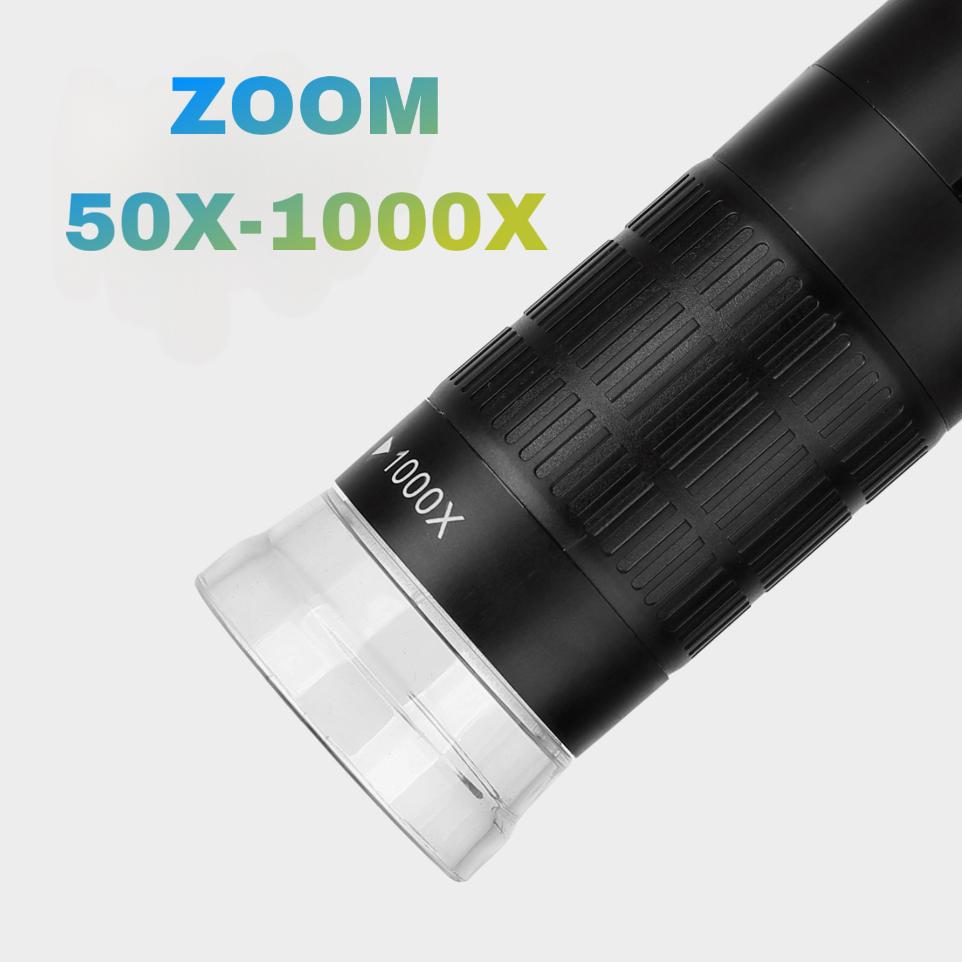 Microscop digital Premium, cu lumina LED, de inalta putere 1000x, cu 3 adaptoare, linie de metraj, stand