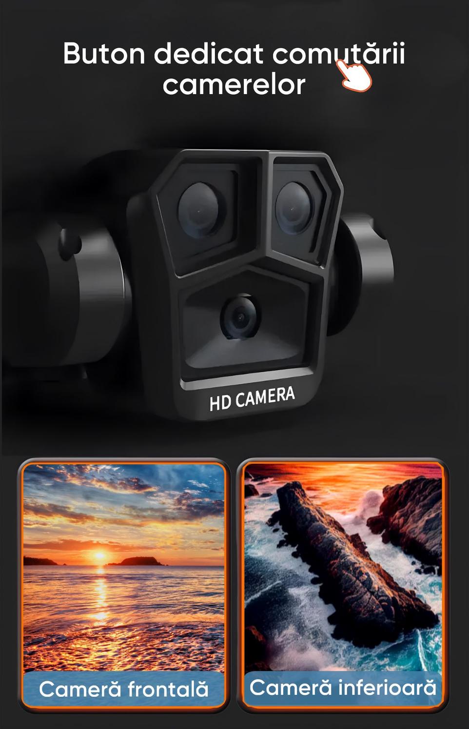 Drona HexaCraft, HC12 - Trend, 5G, pentru incepatori, copii sau adulti, distanta maxima 800M, 3 camere HD 8K, material rezistent la coliziuni, Altitude Hold Mode, Orbital Motion, Senzor de detectare a obiectelor, portocalie