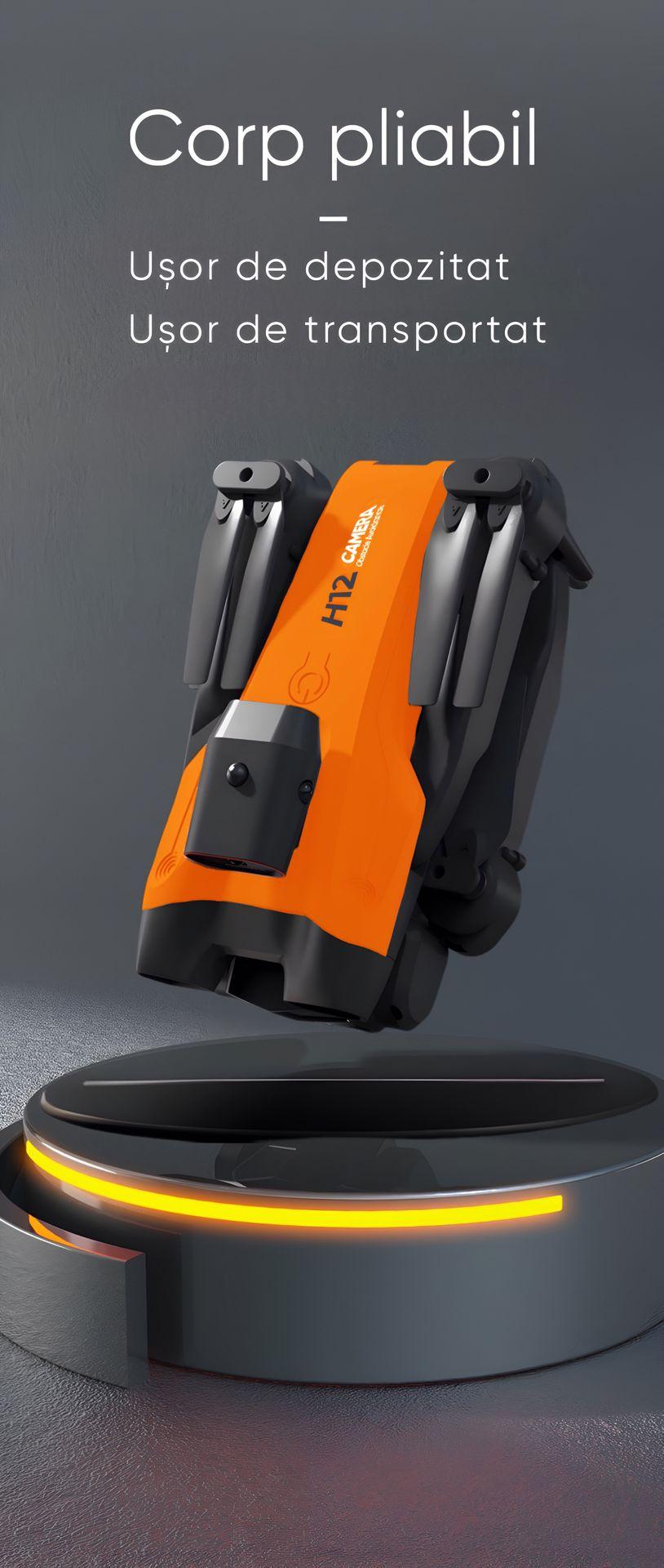 Drona HexaCraft, HC12 - Trend, 5G, pentru incepatori, copii sau adulti, distanta maxima 800M, 3 camere HD 8K, material rezistent la coliziuni, Altitude Hold Mode, Orbital Motion, Senzor de detectare a obiectelor, portocalie