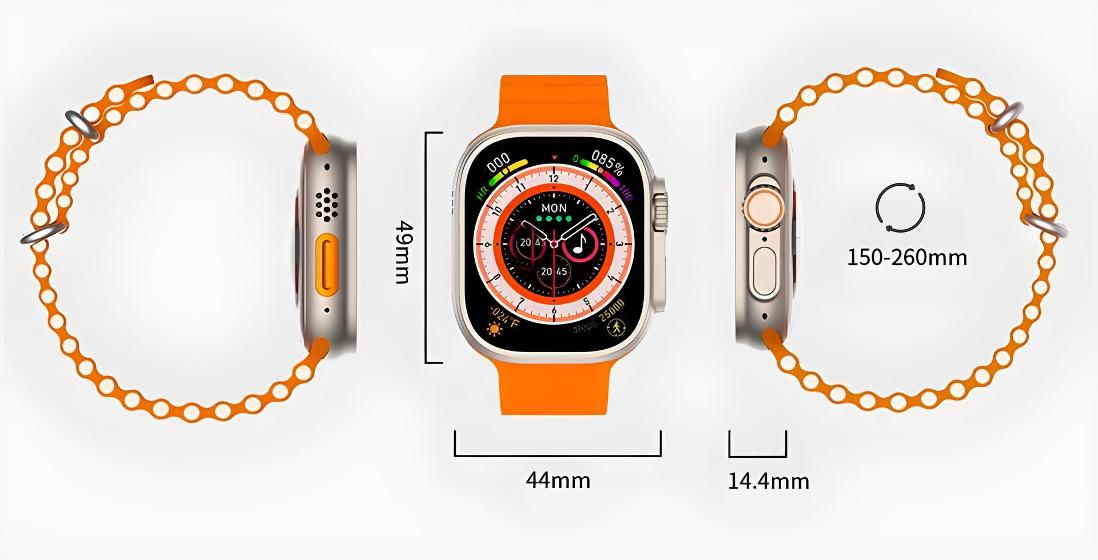 Ceas Smartwatch, Touchscreen, Ecran AMOLED, Asistent vocal, Monitorizarea starii de sanatate, Fitness, Meniu Waterfall, Cadran AI, Rezistent la apa si socuri, Portocaliu